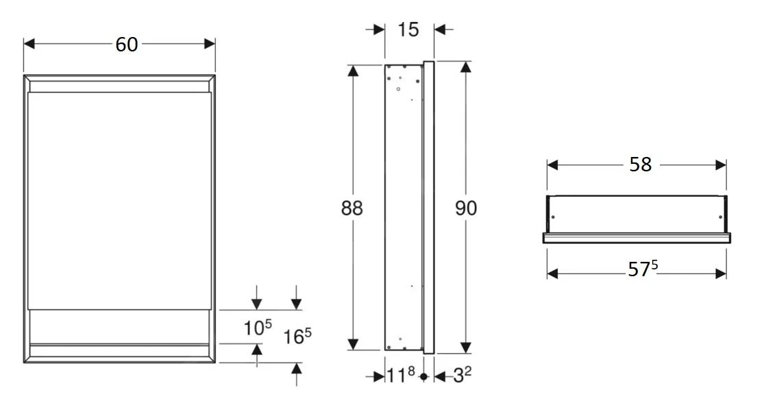 Geberit ONE - Spiegelkast Met LED-verlichting, 600x900x150 Mm, Scharnieren Rechts, Met Nis, Inbouw, Wit 505.821.00.2 2 Geberit ONE - Spiegelkast Met LED-verlichting, 600x900x150 Mm, Scharnieren Rechts, Met Nis, Inbouw, Wit 505.821.00.2 - Afbeelding 2