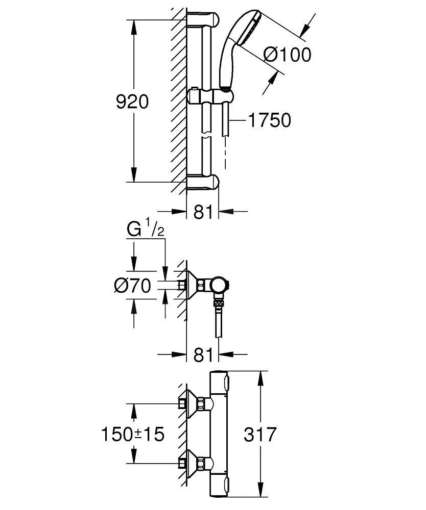 Grohe Precision Flow - Doucheset Met Thermostatische Kraan, Met Douchestang 920 Mm, Chroom 34842000 2 Grohe Precision Flow - Doucheset Met Thermostatische Kraan, Met Douchestang 920 Mm, Chroom 34842000 - Afbeelding 2