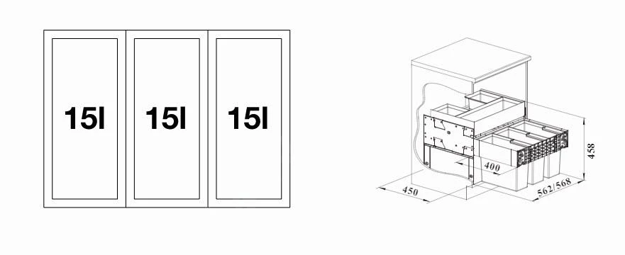 Blanco Select - Inbouw Afvalemmer, Met Scheidingswand, 45 L 526209 2 Blanco Select - Inbouw Afvalemmer, Met Scheidingswand, 45 L 526209 - Afbeelding 2