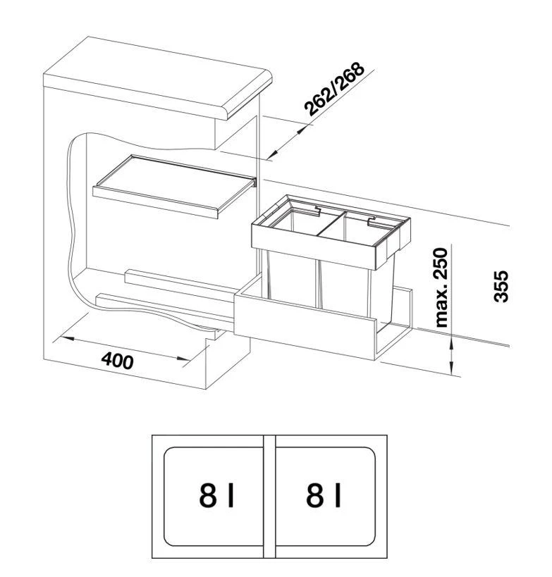 Blanco Flexon II - Inbouw Afvalemmer, Met Scheidingswand, Inhoud 16 L 521467 2 Blanco Flexon II - Inbouw Afvalemmer, Met Scheidingswand, Inhoud 16 L 521467 - Afbeelding 2