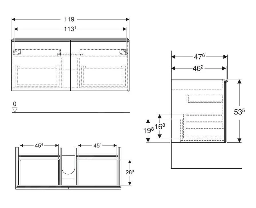 Geberit Acanto - Wastafelkast, 1190x476x535 Mm, 2 Laden, Stankafsluiter, Zand Grijs 502.355.JL.2 2 Geberit Acanto - Wastafelkast, 1190x476x535 Mm, 2 Laden, Stankafsluiter, Zand Grijs 502.355.JL.2 - Afbeelding 2