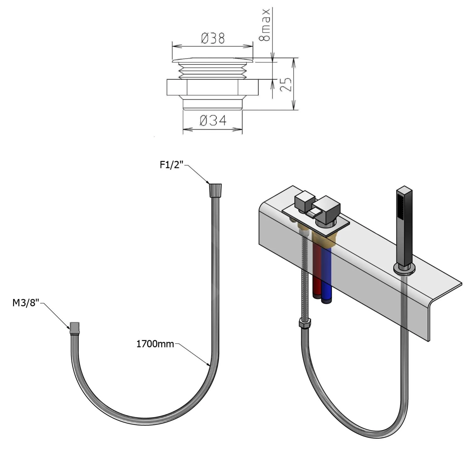 Sapho Slangdoorvoeren - Ronde Verbinding Voor Handdouche Op Badrand Incl. Doucheslang, Chroom 1205-04 2 Sapho Slangdoorvoeren - Ronde Verbinding Voor Handdouche Op Badrand Incl. Doucheslang, Chroom 1205-04 - Afbeelding 2