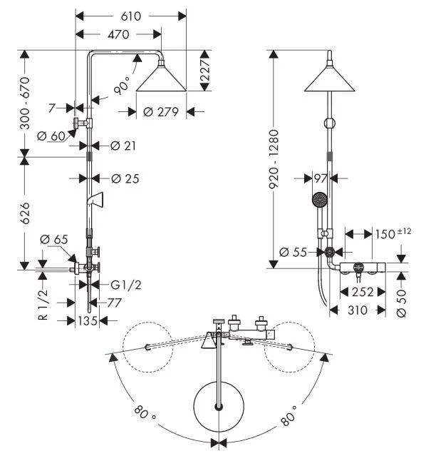 Axor Showerpipe Front - Showerpipe 279 Mm 2jet, Thermostatische Douchekraan, Chroom 26020000 2 Axor Showerpipe Front - Showerpipe 279 Mm 2jet, Thermostatische Douchekraan, Chroom 26020000 - Afbeelding 2