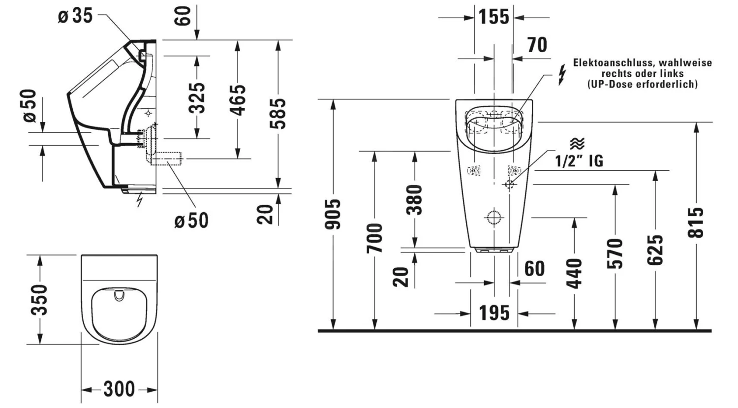 Duravit ME By Starck - Electronische Urinoir, Afvoer Horizontaal, Rimless, Wit 2809312093 2 Duravit ME By Starck - Electronische Urinoir, Afvoer Horizontaal, Rimless, Wit 2809312093 - Afbeelding 2