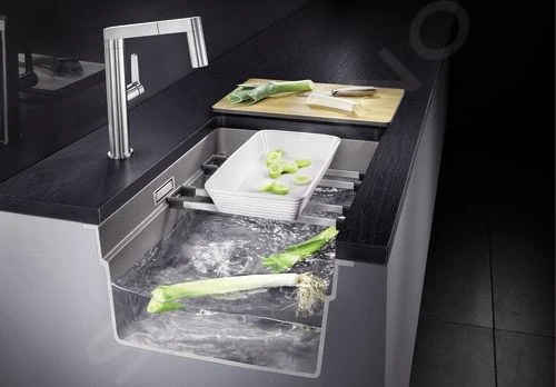 Blanco Etagon 500 - Silgranit Spoelbak, 530x460 Mm, Met Verschuifbare Rails, Zwart 525887 4 Blanco Etagon 500 - Silgranit Spoelbak, 530x460 Mm, Met Verschuifbare Rails, Zwart 525887 - Afbeelding 4