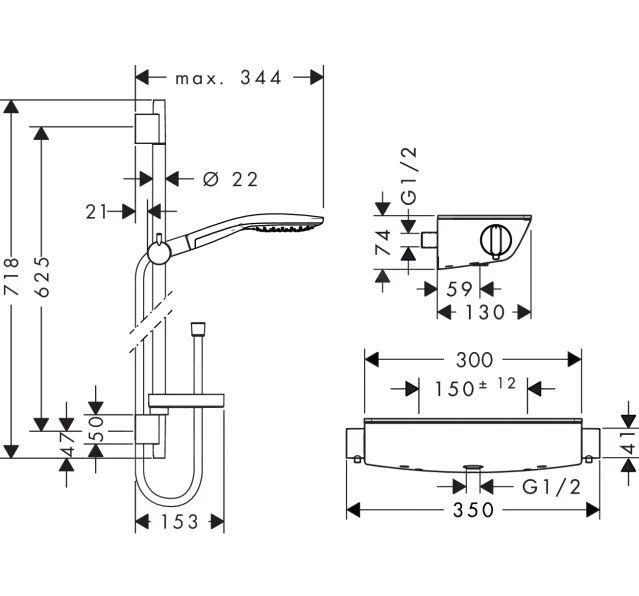 Hansgrohe Raindance Select S - Doucheset Met Thermostaat, 150mm, 3jet, Chroom 27036000 2 Hansgrohe Raindance Select S - Doucheset Met Thermostaat, 150mm, 3jet, Chroom 27036000 - Afbeelding 2
