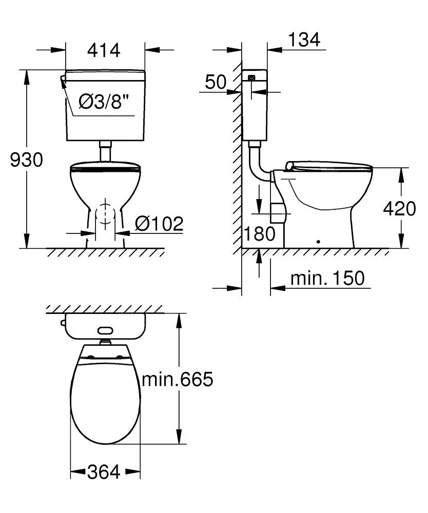 Grohe Bau Ceramic - Duoblok Toilet Met Reservoir En Toiletzitting, Rimless, Alpine Wit 39560000 2 Grohe Bau Ceramic - Duoblok Toilet Met Reservoir En Toiletzitting, Rimless, Alpine Wit 39560000 - Afbeelding 2