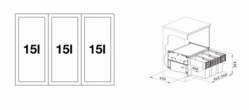 Blanco Select - Inbouw Afvalemmer, Met Scheidingswand, 45 L 526204 2 Blanco Select - Inbouw Afvalemmer, Met Scheidingswand, 45 L 526204 - Afbeelding 2
