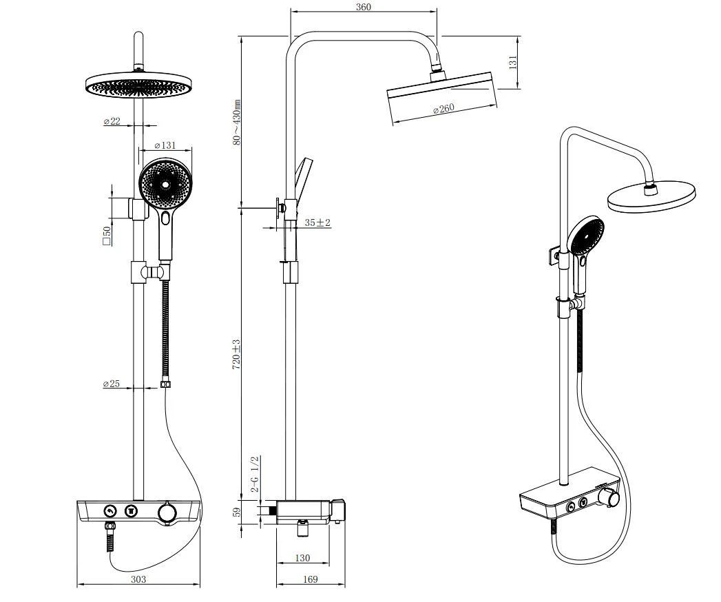 Kielle Aura - Doucheset Met Thermostaatkraan, 260 Mm, 3jet, Chroom/wit/zwart 20602000 2 Kielle Aura - Doucheset Met Thermostaatkraan, 260 Mm, 3jet, Chroom/wit/zwart 20602000 - Afbeelding 2