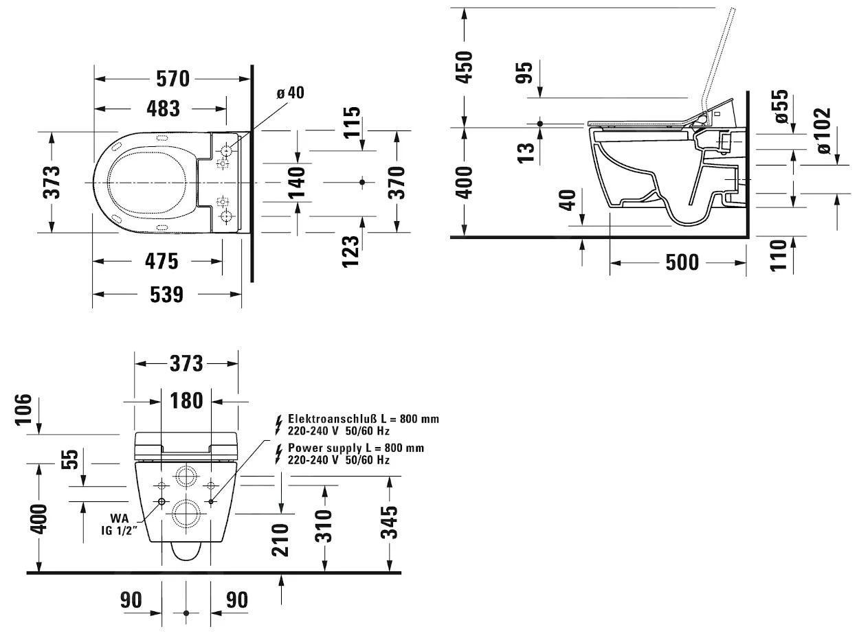 Duravit ME By Starck - Hangend Toilet HygieneFlush Voor SensoWash, Rimless, HygieneGlaze, Wit 2579592000 2 Duravit ME By Starck - Hangend Toilet HygieneFlush Voor SensoWash, Rimless, HygieneGlaze, Wit 2579592000 - Afbeelding 2