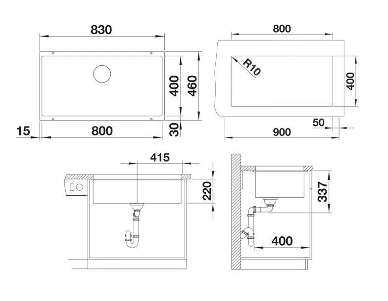 Blanco Subline 800 - Silgranit Spoelbak, 830x460 Mm, InFino, Antraciet 523141 2 Blanco Subline 800 - Silgranit Spoelbak, 830x460 Mm, InFino, Antraciet 523141 - Afbeelding 2