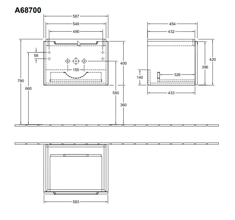 Villeroy & Boch Subway 2.0 - Wastafelkast, 587x420x454 Mm, 1 La, Jilm Impresso A68700PN 2 Villeroy & Boch Subway 2.0 - Wastafelkast, 587x420x454 Mm, 1 La, Jilm Impresso A68700PN - Afbeelding 2