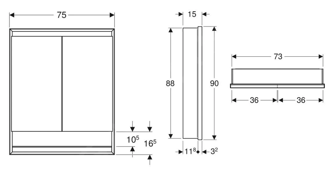 Geberit ONE - Spiegelkast Met LED-verlichting, 750x900x150 Mm, 2 Deuren, Met Nis, Inbouw, Aluminium 505.822.00.1 2 Geberit ONE - Spiegelkast Met LED-verlichting, 750x900x150 Mm, 2 Deuren, Met Nis, Inbouw, Aluminium 505.822.00.1 - Afbeelding 2