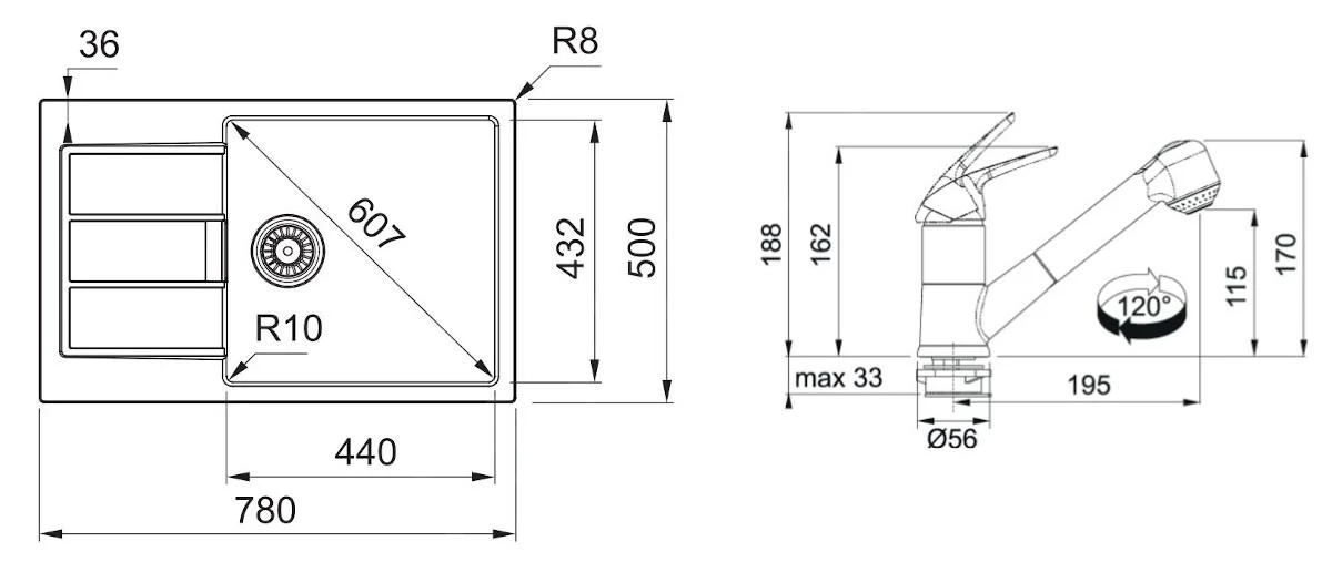 Franke Sets - Set T89, Tectonite Spoelbak S2D 611-78 XL En Keukenkraan FN 0642.031 ECO, Zwart/chroom 143.0618.747 2 Franke Sets - Set T89, Tectonite Spoelbak S2D 611-78 XL En Keukenkraan FN 0642.031 ECO, Zwart/chroom 143.0618.747 - Afbeelding 2