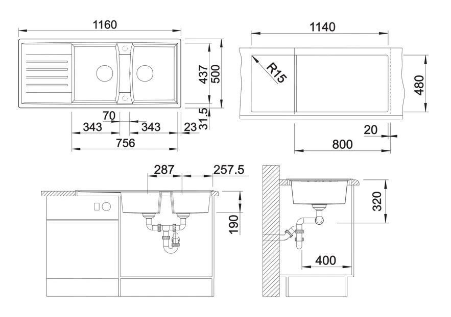 Blanco Lexa 8 - Silgranit Spoelbak, 1160x500 Mm, Met Afvoerbediening, InFino, Antraciet 524970 2 Blanco Lexa 8 - Silgranit Spoelbak, 1160x500 Mm, Met Afvoerbediening, InFino, Antraciet 524970 - Afbeelding 2