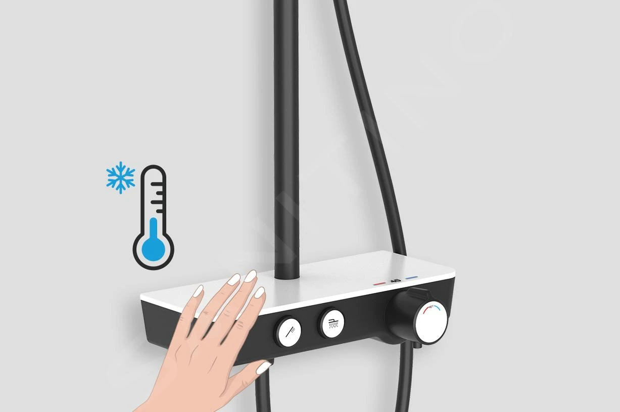 Kielle Aura - Doucheset Met Thermostaatkraan, 260 Mm, 3jet, Chroom/wit/zwart 20602000 8 Kielle Aura - Doucheset Met Thermostaatkraan, 260 Mm, 3jet, Chroom/wit/zwart 20602000 - Afbeelding 8