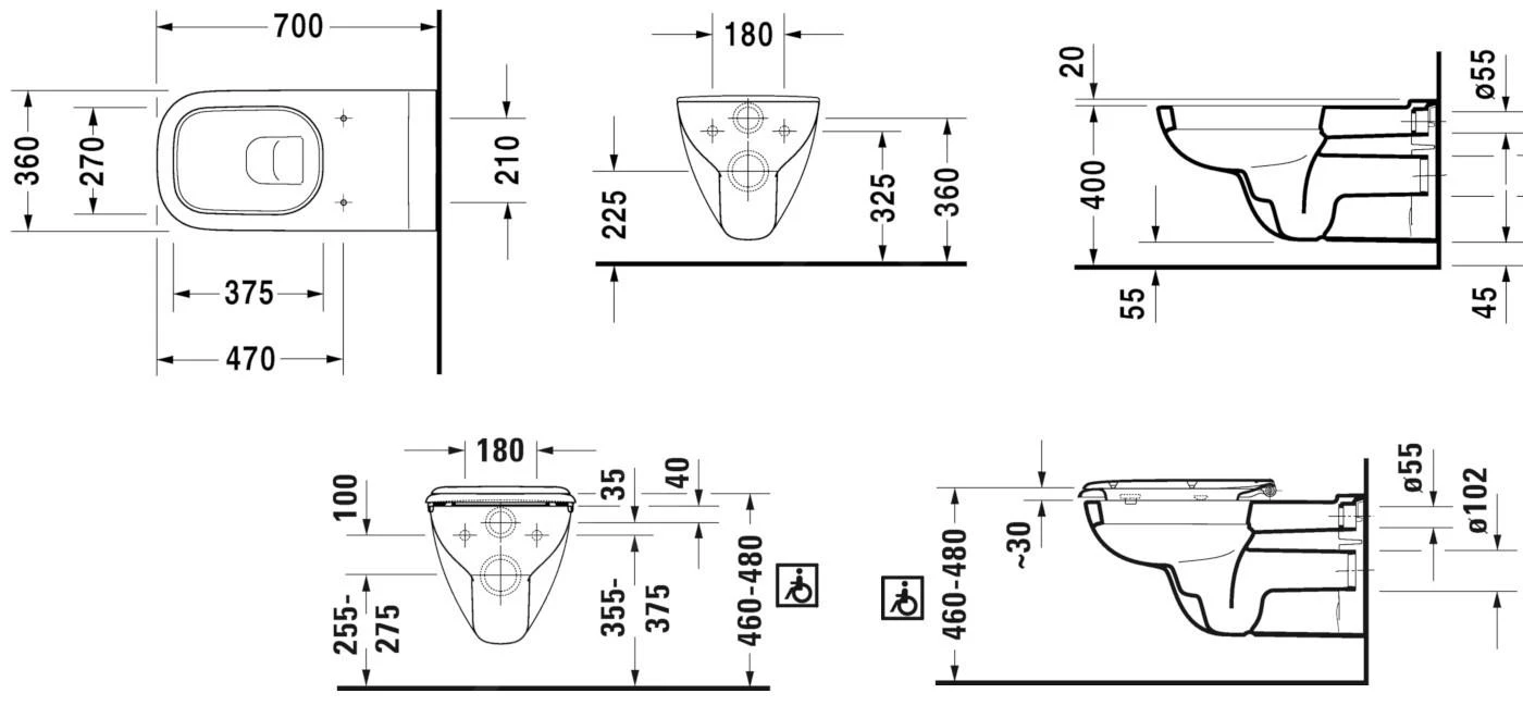 Duravit D-Code - Wandcloset Voor Gehandicapten, Alpine Wit 22280900002 2 Duravit D-Code - Wandcloset Voor Gehandicapten, Alpine Wit 22280900002 - Afbeelding 2