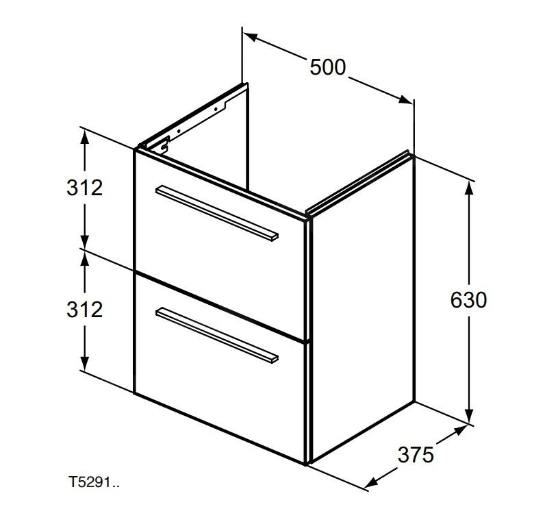 Ideal Standard I.Life S - Wastafelonderkast, 500x375x630 Mm, 2 Laden, Mat Carbon Grijs T5291NV 2 Ideal Standard I.Life S - Wastafelonderkast, 500x375x630 Mm, 2 Laden, Mat Carbon Grijs T5291NV - Afbeelding 2
