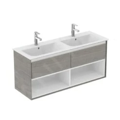Ideal Standard Connect Air - Wastafelonderkast Voor Dubbele Wastafel 1200 Mm, Grijs Eiken/mat Wit Gelakt E0829PS
