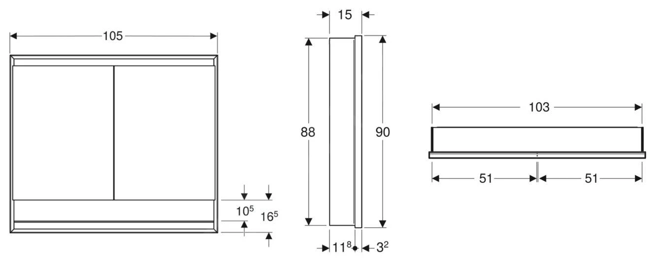 Geberit ONE - Spiegelkast Met LED-verlichting, 1050x900x150 Mm, 2 Deuren, Met Nis, Inbouw, Aluminium 505.824.00.1 2 Geberit ONE - Spiegelkast Met LED-verlichting, 1050x900x150 Mm, 2 Deuren, Met Nis, Inbouw, Aluminium 505.824.00.1 - Afbeelding 2