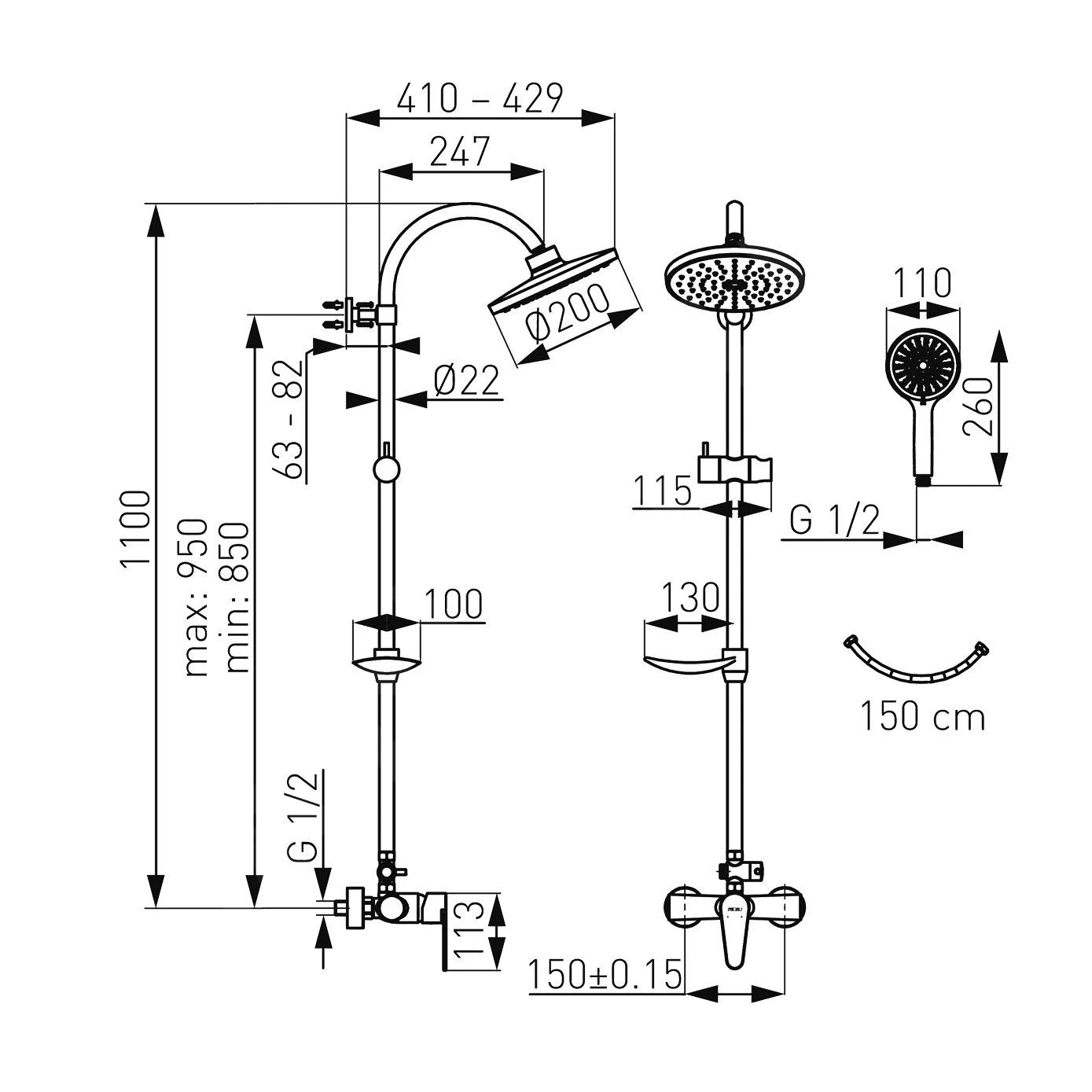 Novaservis Douchesets - Doucheset Van Kraan En Hoofddouche, Chroom SET040/96,0 2 Novaservis Douchesets - Doucheset Van Kraan En Hoofddouche, Chroom SET040/96,0 - Afbeelding 2