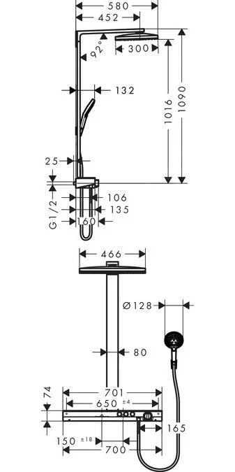 Hansgrohe Rainmaker Select - 460 2jet Showerpipe Doucheset, Wit/chroom 27028400 2 Hansgrohe Rainmaker Select - 460 2jet Showerpipe Doucheset, Wit/chroom 27028400 - Afbeelding 2