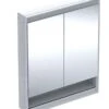 Geberit ONE - Spiegelkast Met LED-verlichting, 750x900x150 Mm, 2 Deuren, Met Nis, Inbouw, Aluminium 505.822.00.1