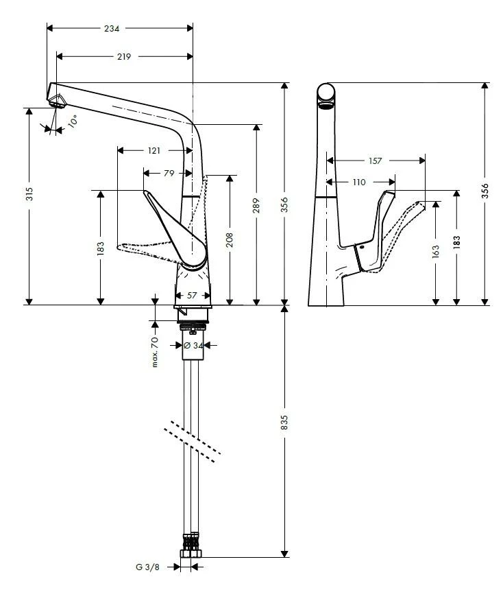 Hansgrohe Metris New - Keukenkraan, Rvs Look 14822800 2 Hansgrohe Metris New - Keukenkraan, Rvs Look 14822800 - Afbeelding 2