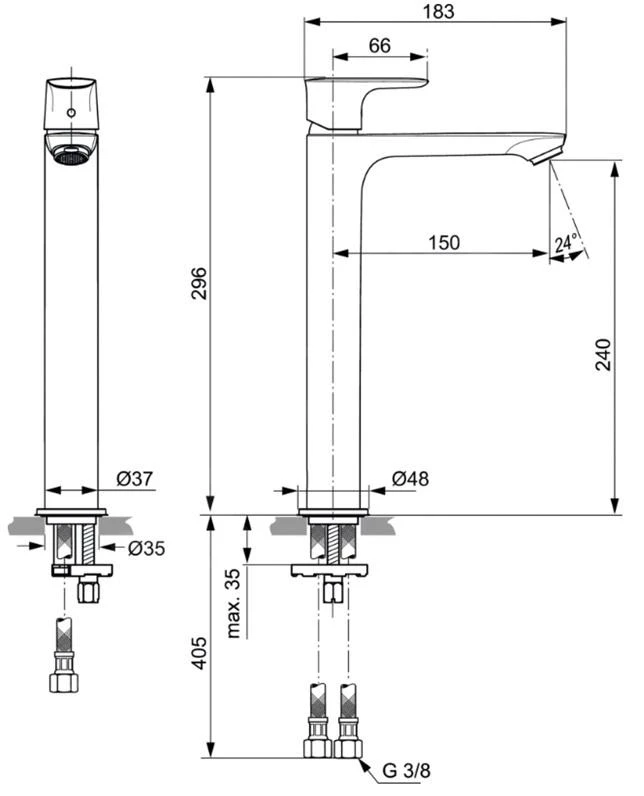 Ideal Standard Connect Air - Slim Wastafelkraan, Silver Storm A7027GN 2 Ideal Standard Connect Air - Slim Wastafelkraan, Silver Storm A7027GN - Afbeelding 2